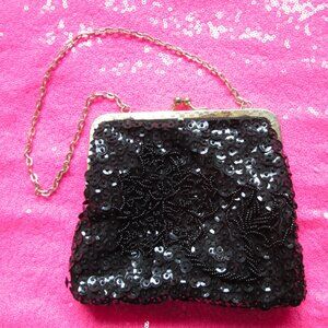 1950s vintage black beaded purse clutch flapper evening bag